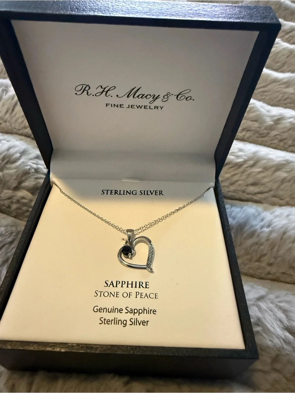 Sterling Silver Sapphire Heart Necklace - Silver